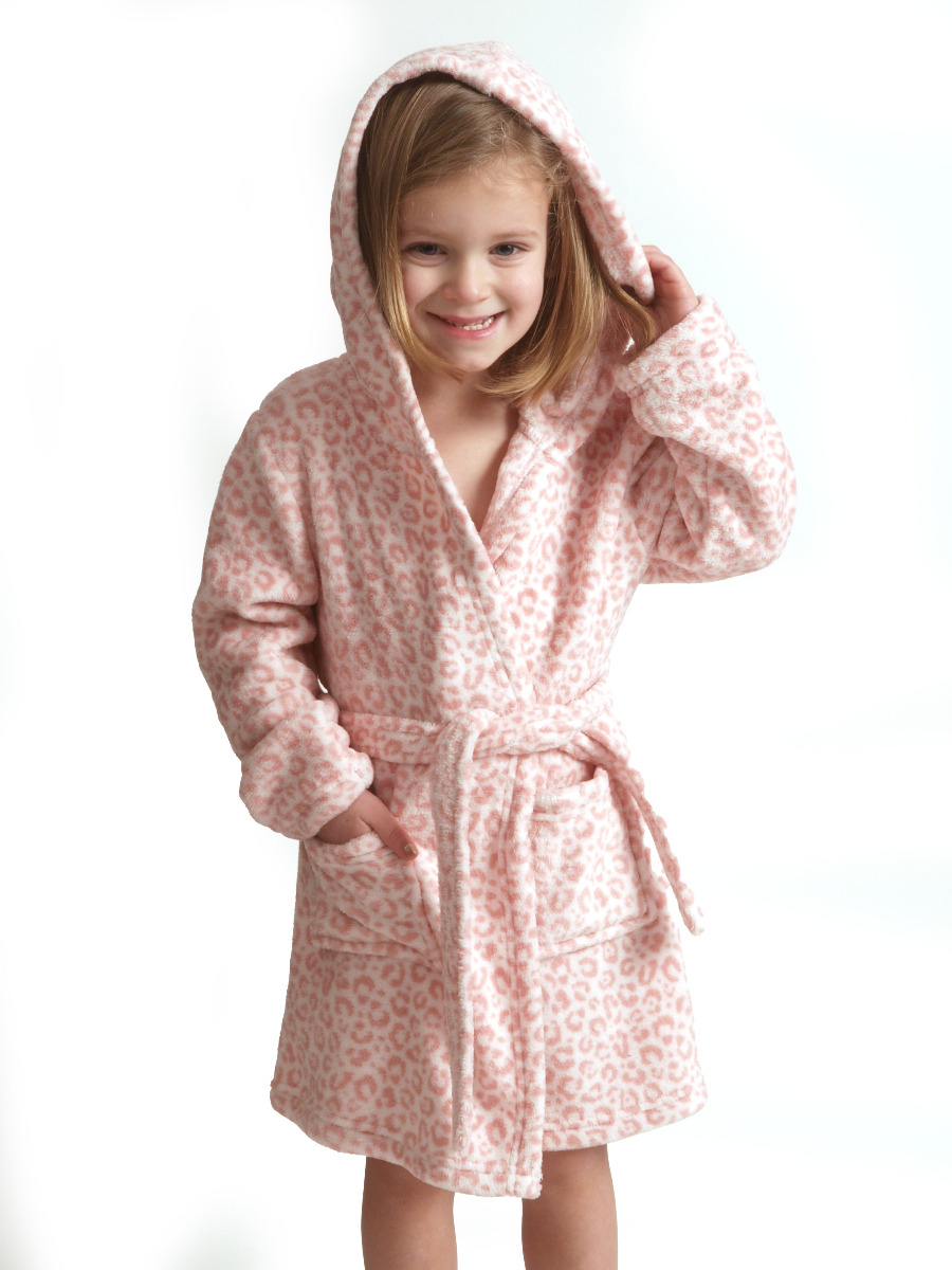 Roze kinderbadjas panter fleece-92