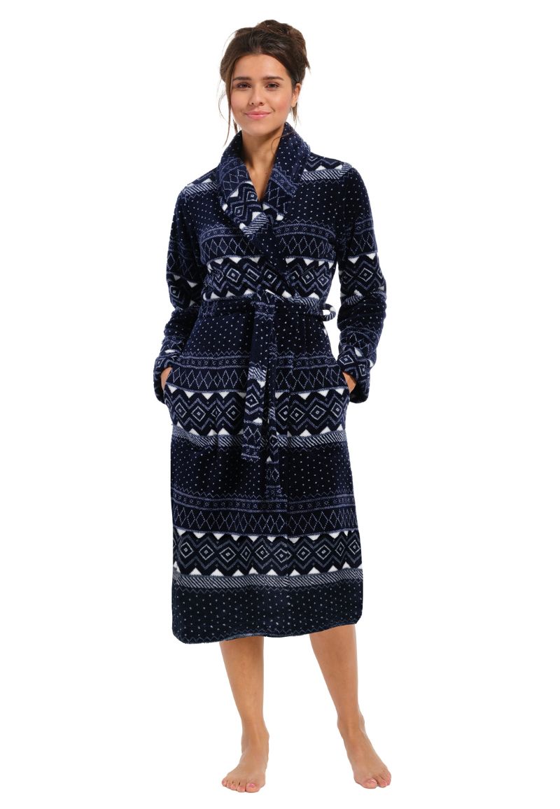 Dames badjas met Noorse print - Pastunette badjas van hoogwaardig fleece - luxe badjas voor dames - maat 50