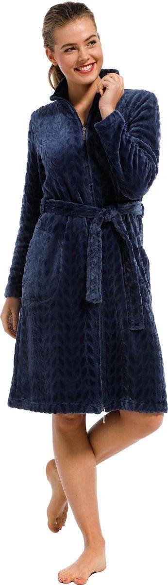 Dames badjas blauw met rits - Pastunette - fleece - ritssluiting badjas dames - L