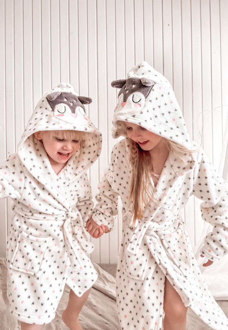 Meisjes kinderbadjas hartjes met capuchon - fleece-116