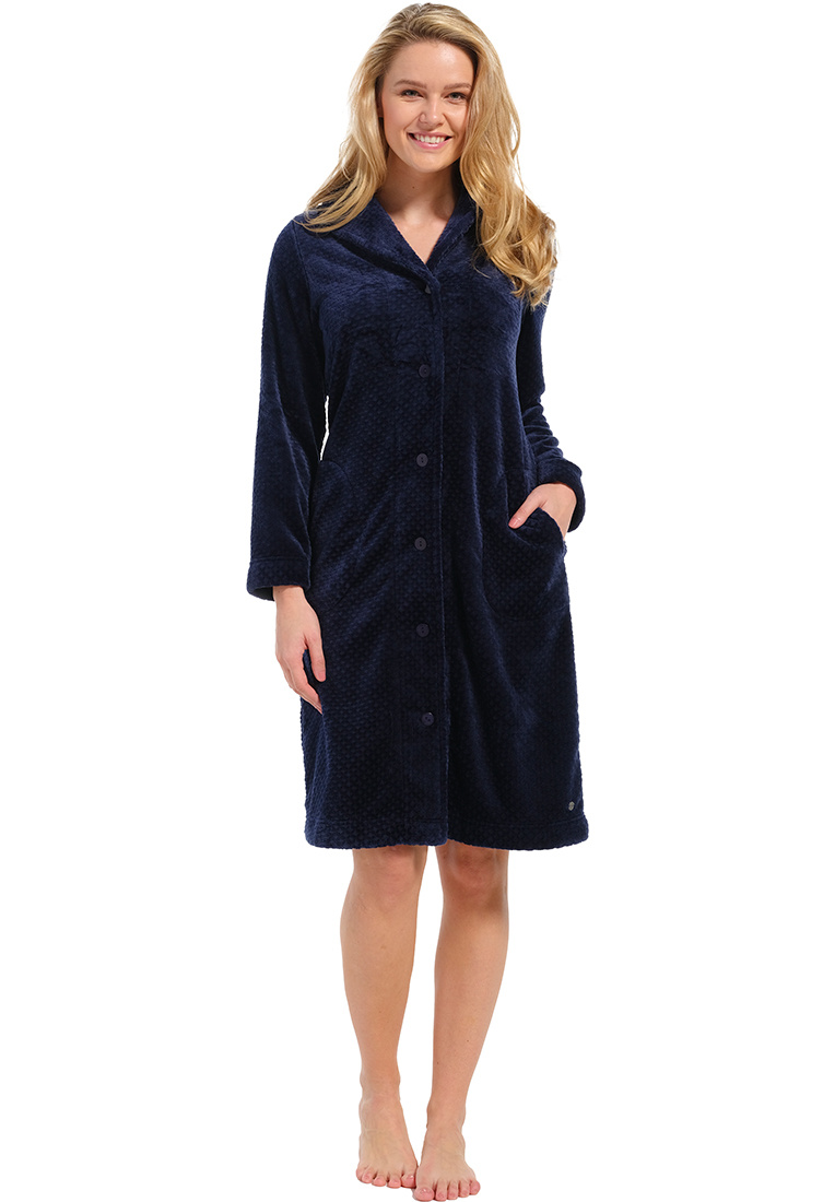 Luxe fleece dames ochtenjas met knopen 'chic fleece luxury'