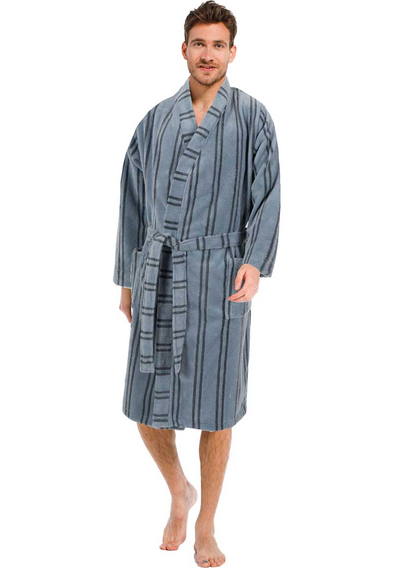 Grijze fleece heren kimono met strepen-S- 48