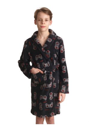 Tiener badjas zwart - station – fleece