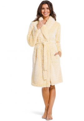 Gele damesbadjas fleece fluffy – kort model