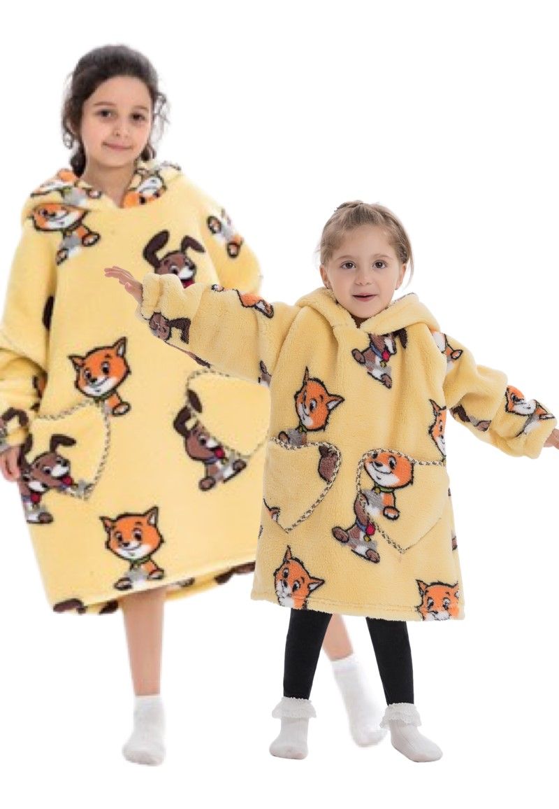 Cats & Dogs deken kind met capuchon fleece poncho-134 t-m 158 (ca.8-12 jaar)