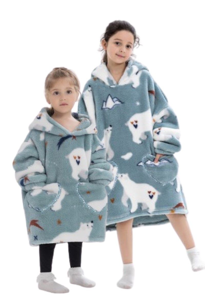 Ijsbeer deken kind met capuchon fleece poncho-98 t-m 128 (ca.3-7 jaar)