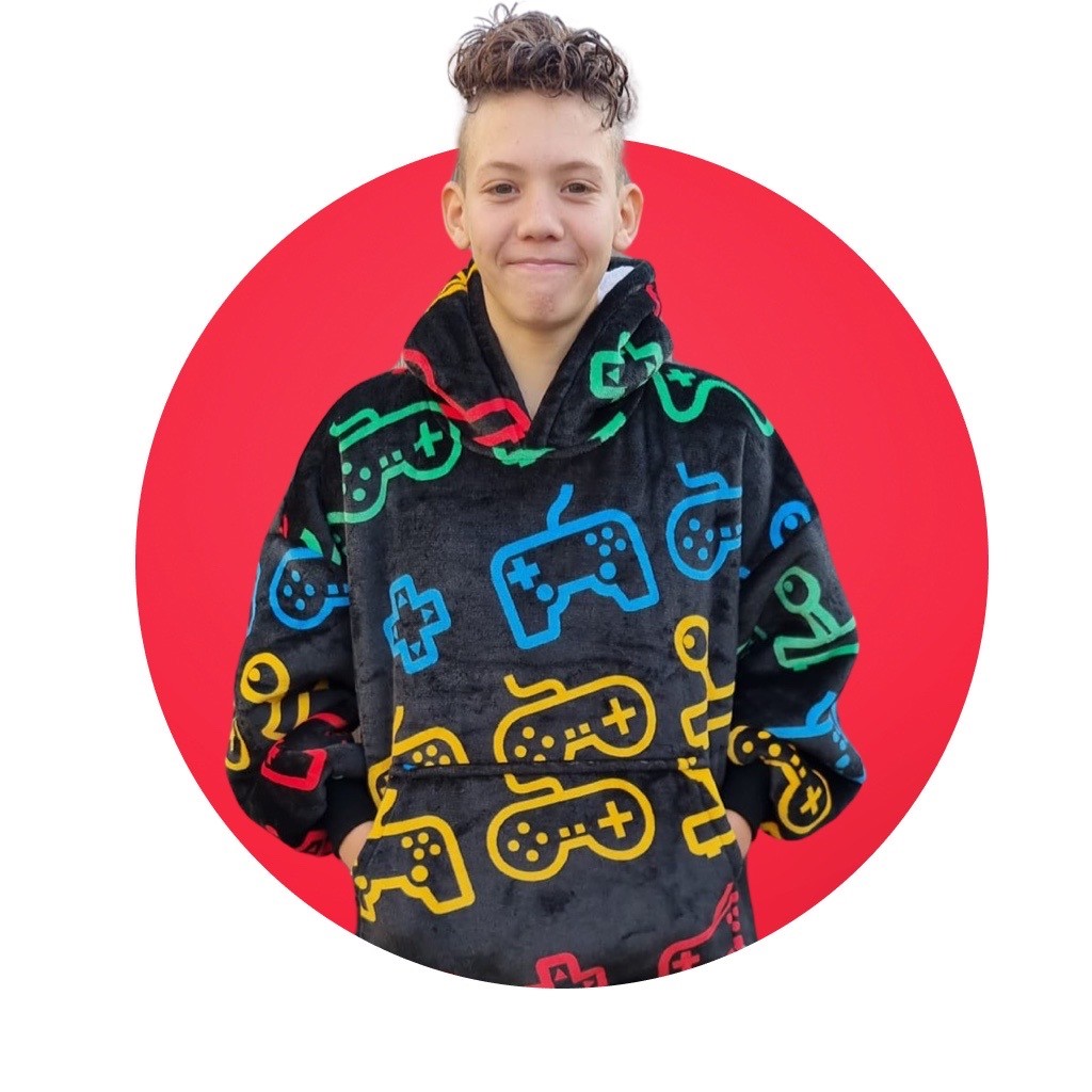 Game hoodie blanket - fleece kinderponcho - Game plaid met mouwen en capuchon voor kinderen - oversized hoodie kind - game deken met mouwen – fleece - TV deken – zacht & warm - gam